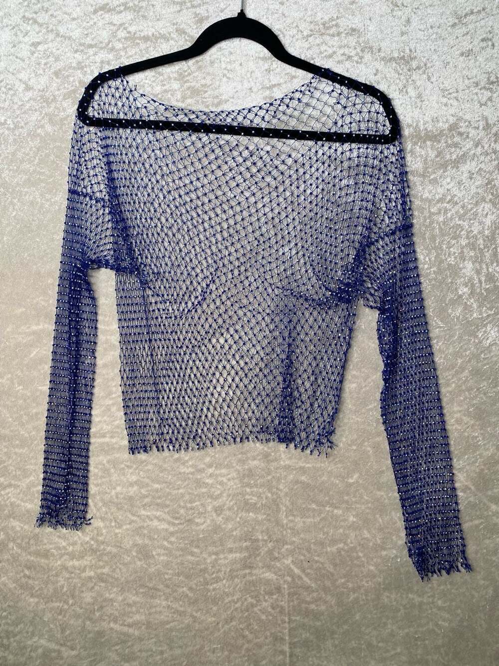 Blue Rhinestone Fishnet Top